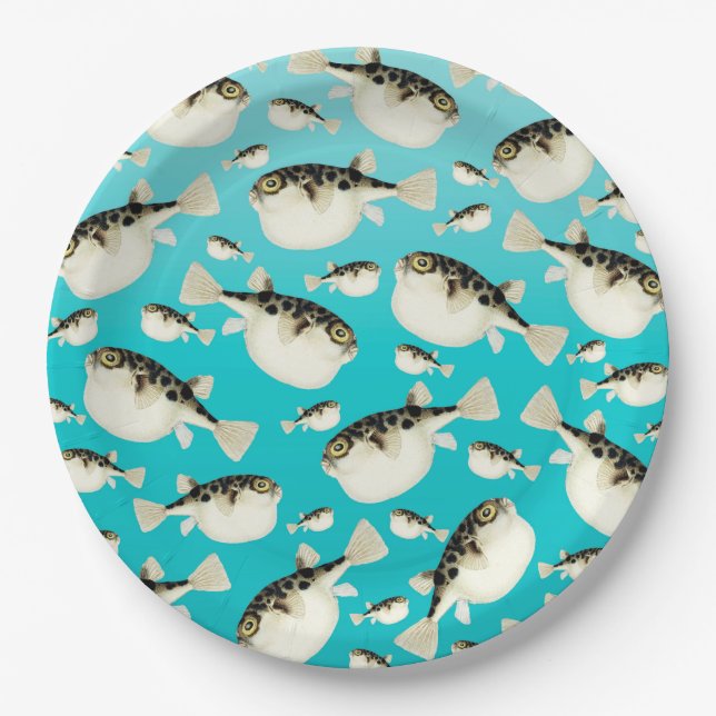 Assiettes En Carton motif turquoise de poisson (Devant)