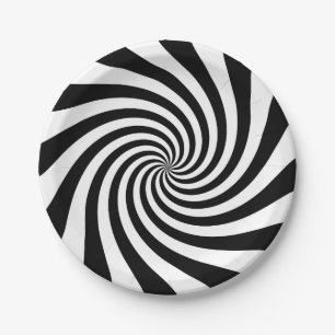 Assiettes En Carton Motif Twirl noir et blanc