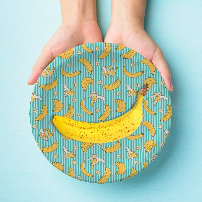 Assiettes En Carton Motif vectoriel de bande banane | Turquoise Turquo (Créateur téléchargé)