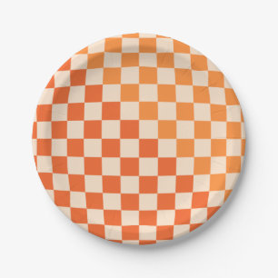 Assiettes En Carton Motif vérifié Orange de chaîne