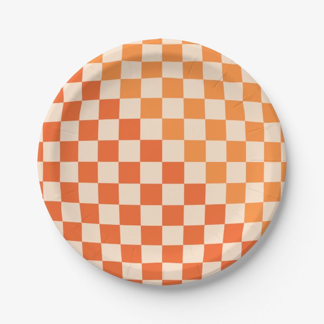 Assiettes En Carton Motif vérifié Orange de chaîne (Devant)