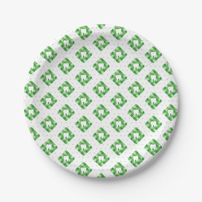 Assiettes En Carton Motif vert de dent de plaid (Devant)