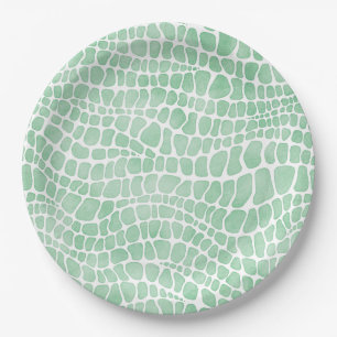Assiettes En Carton Motif vert de peau de crocodile d'aquarelle