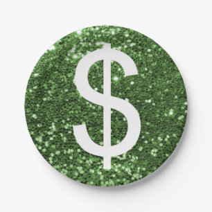 Assiettes En Carton Motif vert de symbole dollar de parties