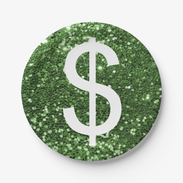 Assiettes En Carton Motif vert de symbole dollar de parties (Devant)