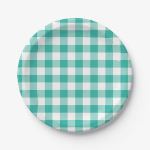 Assiettes En Carton Motif vert et blanc de contrôle de guingan