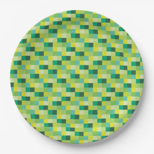 Assiettes En Carton Motif vert et jaune de Pixelated