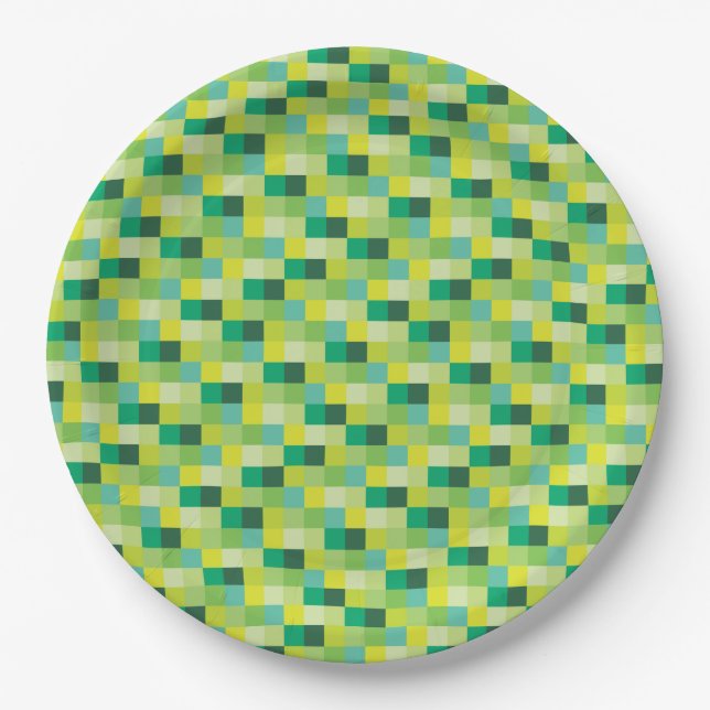 Assiettes En Carton Motif vert et jaune de Pixelated (Devant)