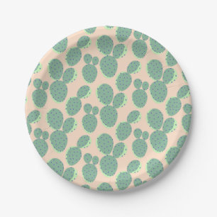 Assiettes En Carton Motif vert et rose de cactus