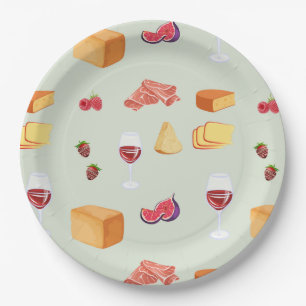 Assiettes En Carton Motif Vin et Fromage