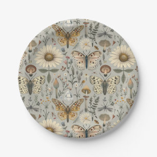 Assiettes En Carton Motif vintage de fleurs champignons et papillon