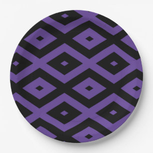 Assiettes En Carton Motif violet et diamant noir