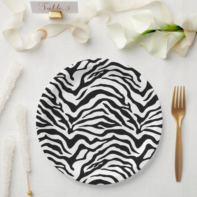 Assiettes En Carton Motif zèbre noir et blanc rayé (Mariage)