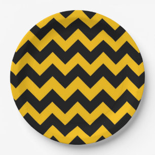 Assiettes En Carton Motif Zigzag Chevron Noir Jaune