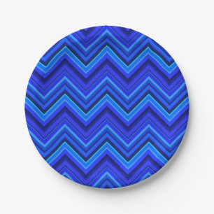 Assiettes En Carton Motif zigzag rayures bleues