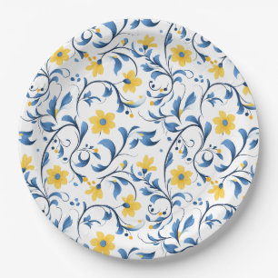 Assiettes En Carton Motifs d'art populaire floral ukrainien. 