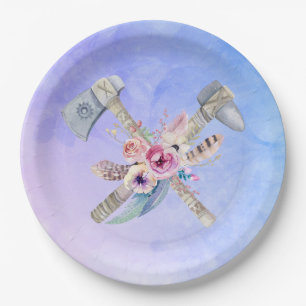 Assiettes En Carton Motifs et fleurs Tomahawk Aquarelle Design