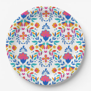 Assiettes En Carton motifs floraux de l'art populaire mexicain