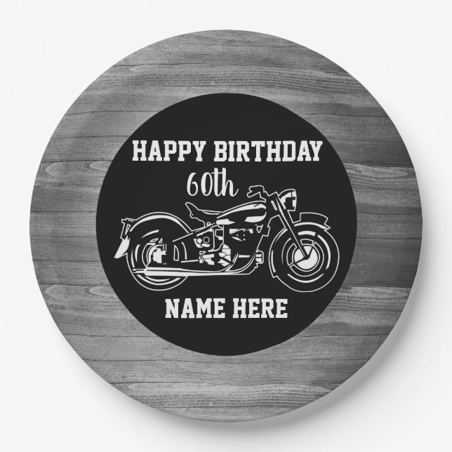 Assiettes En Carton Moto Cool Nom de l'anniversaire Âge Hommes (Devant)