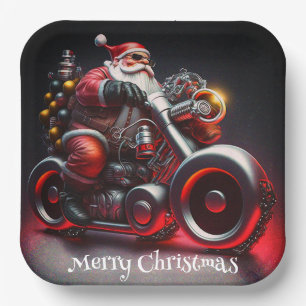 Assiettes En Carton Moto de Noël Père Noël