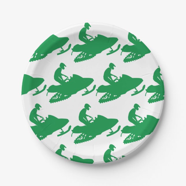 Assiettes En Carton Motoneige en vert (Devant)