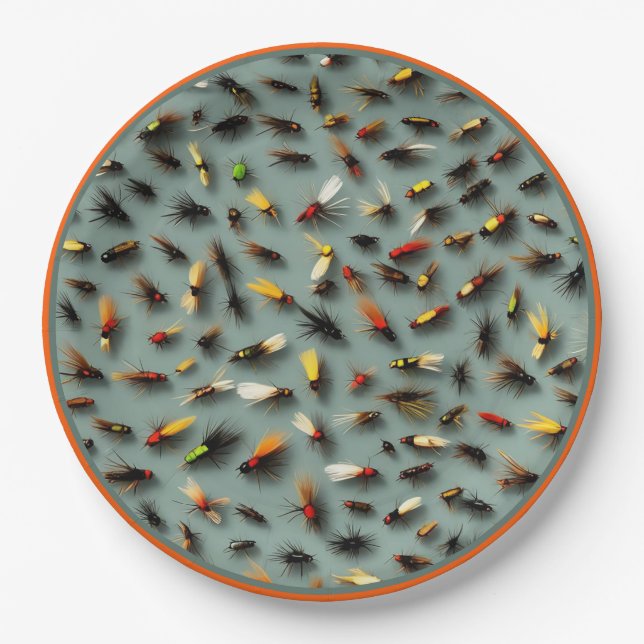Assiettes En Carton Mouches de pêche (Devant)