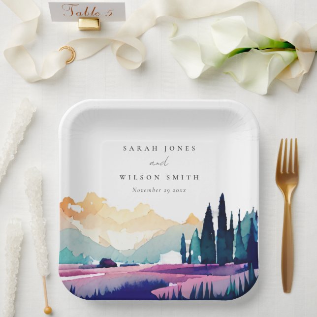 Assiettes En Carton Mountain Country Lilac Fields Mariage paysager (Mariage)