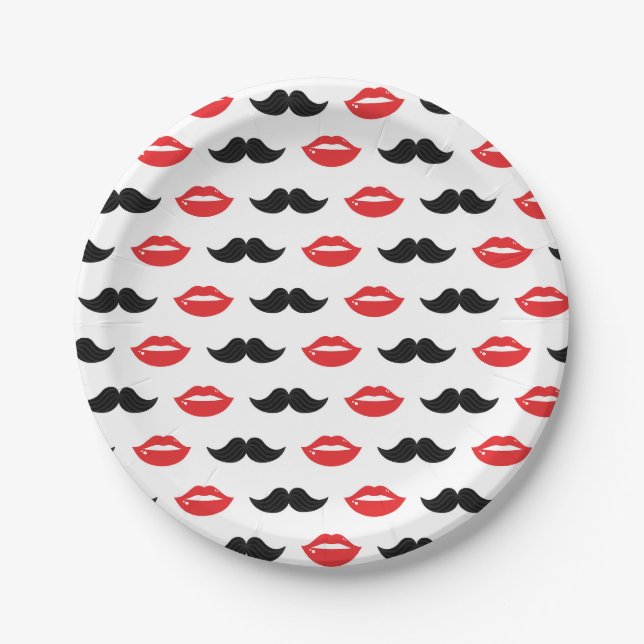 Assiettes En Carton Moustache et lèvres ses et sienne motif de noce (Devant)