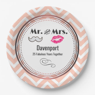 Assiettes En Carton Moustache & Lèvres M. & Mme - Anniversaire