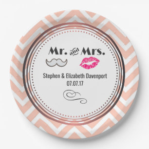 Assiettes En Carton Moustache & Lèvres M. & Mme Peach Chevron Mariage