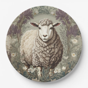 Assiettes En Carton Moutons Élégants Fond de Fleur de Lavande
