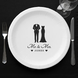 Assiettes En Carton Mr & Mrs Wedding Dress Tuxedo Newlywed Couple