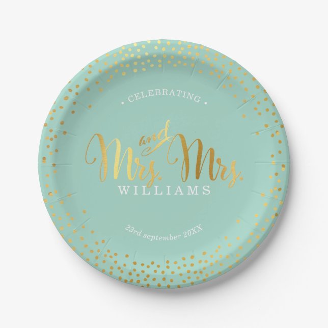 Assiettes En Carton MRS & MRS STYLISH MARIAGE TABLE confetti or menthe (Devant)