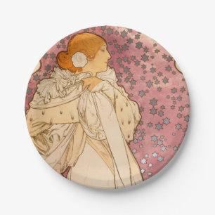 Assiettes En Carton Mucha Art nouveau femme beauté