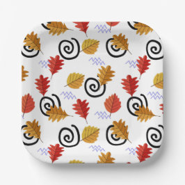 Assiettes En Carton Multicolor Fall Feuilles géographiques