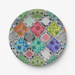 Assiettes En Carton Multicolore, rustique, patchwork, patchwork