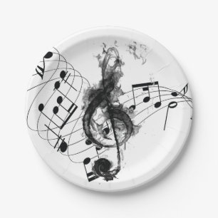 Assiettes En Carton Music Note Luxe noir et blanc