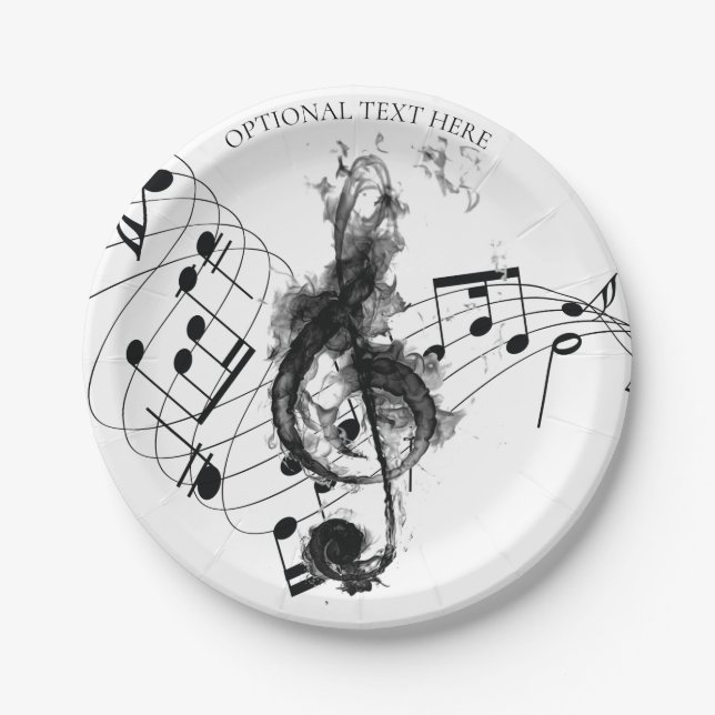 Assiettes En Carton Music Note Luxe noir et blanc Personnalisé (Devant)