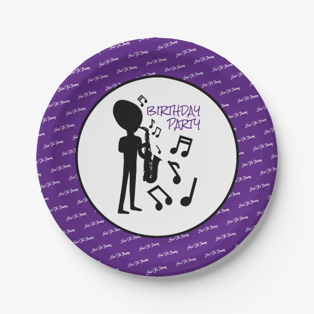 Assiettes En Carton Musicien Alien, Anniversaire (Devant)