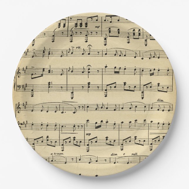 Assiettes En Carton Musique de feuille antique (Devant)