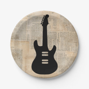 Assiettes En Carton Musique de guitare électrique avec texte de journ