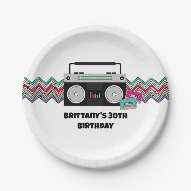 Assiettes En Carton Musique des années 90 Thème Anniversaire (Devant)