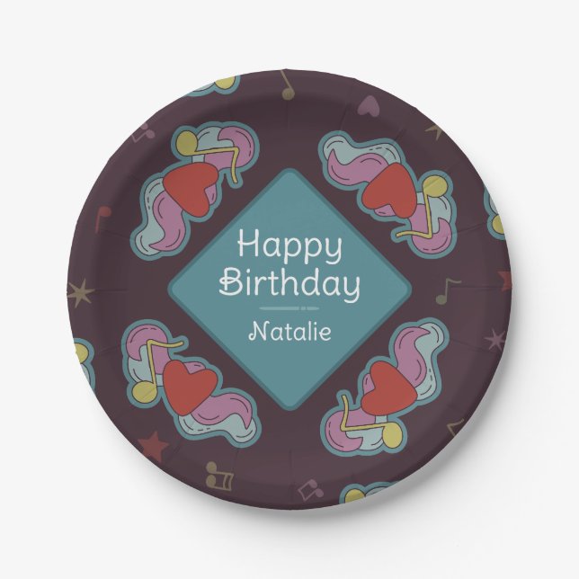 Assiettes En Carton Musique Lover Doodles Thème Anniversaire Fête Turq (Devant)