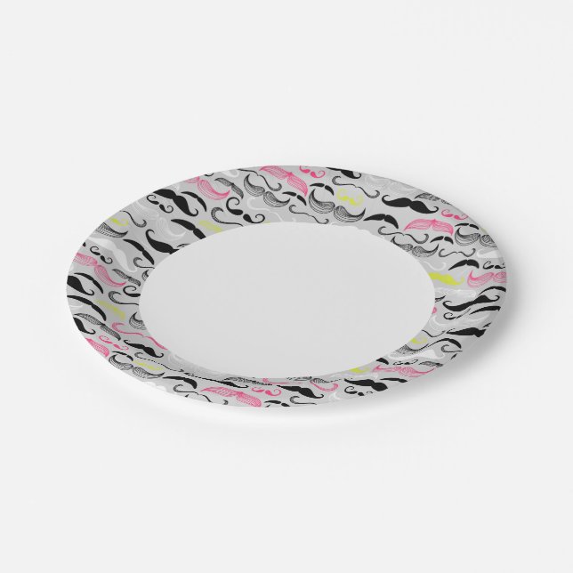 Assiettes En Carton Mustache motif, style rétro (Angle)