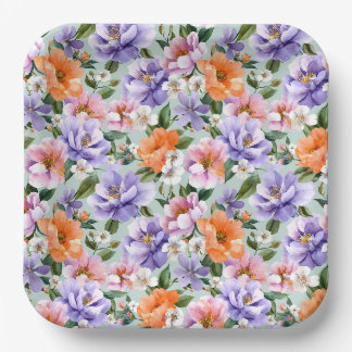 Assiettes En Carton Muted Colorful Flowers Boho flower