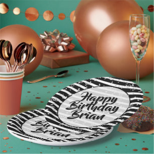 Assiettes En Carton Name   Joyeux anniversaire Simple Stripes Motif No