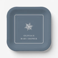 Assiettes En Carton Nany Blue Modern Snowflake Baby shower