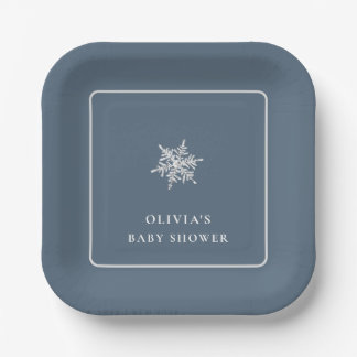 Assiettes En Carton Nany Blue Modern Snowflake Baby shower