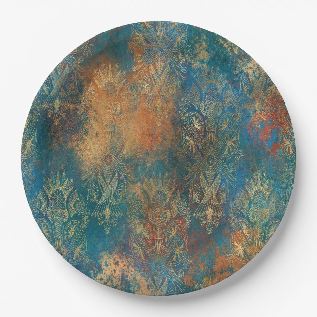 Assiettes En Carton Naples turquoise Cooper Patina (Devant)