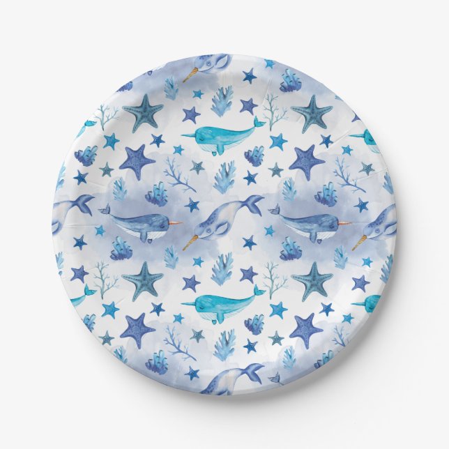 Assiettes En Carton Narwhal Under the Sea Baby shower Plates (Devant)